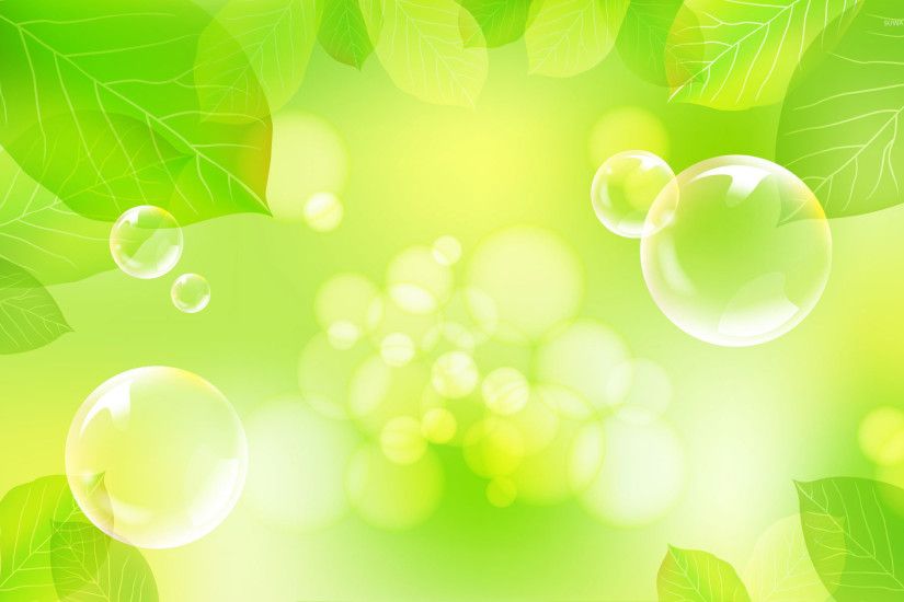 Bubbles and green leaves wallpaper