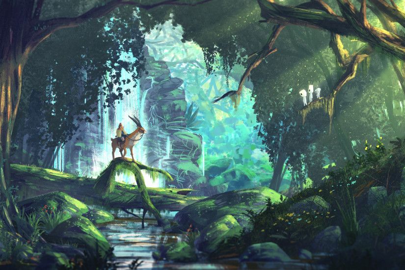 Princess Mononoke painted Forest Wallpaper (high res)