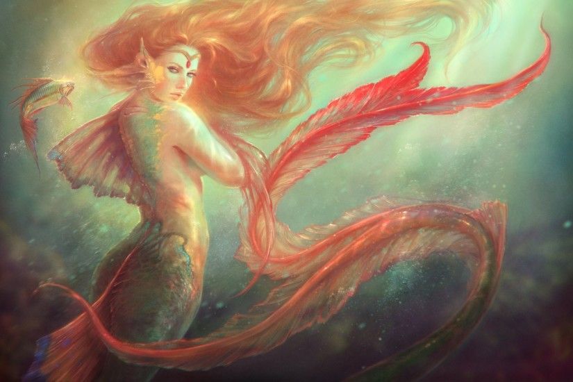 mermaid mermaid fish fish red hair tail fins scales