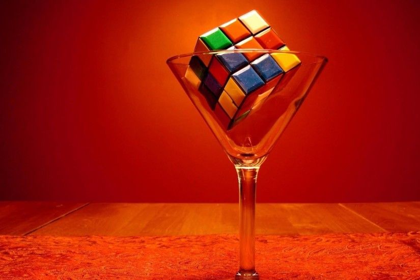 Rubiks cube in martini glass HD wallpaper