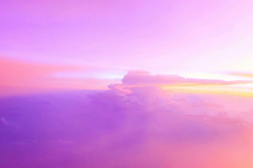 Sunny sky pink sunset background, beautiful cloudscape, view over clouds,  freedom concept.