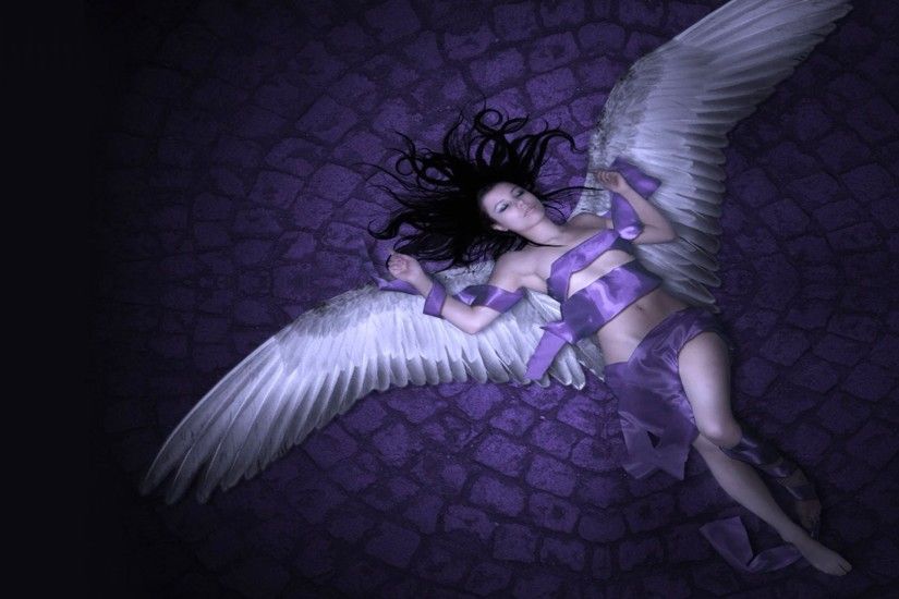 Fallen Angel – Girl Purple Wings Fantasy Wallpaper At Fantasy Wallpapers
