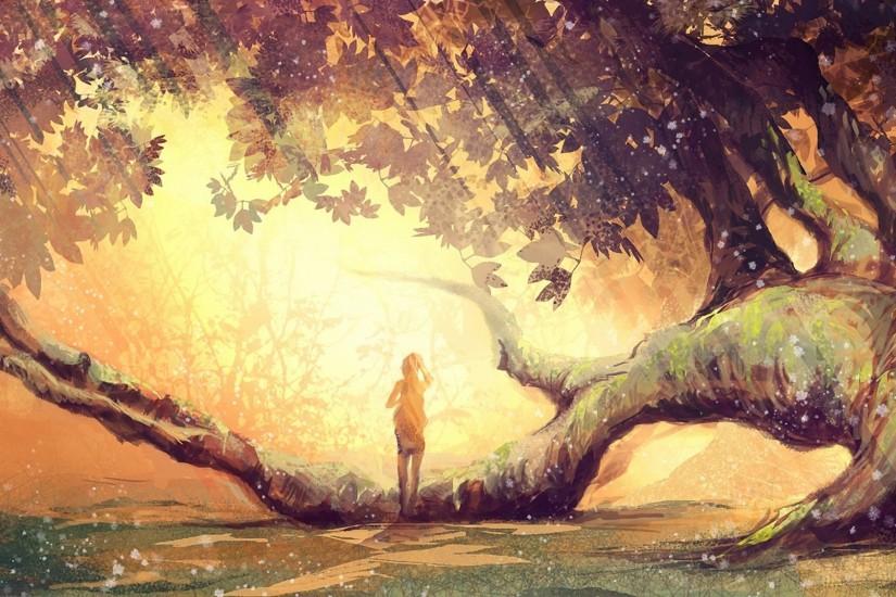 anime original fantasy art magic landscapes nature trees forest branch ...  Anime Magical Forest