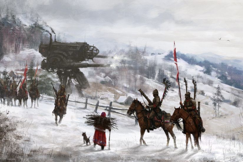 1920+ Polish–Soviet War with Mecha Robots steampunk alternate history  fantasy science fiction.