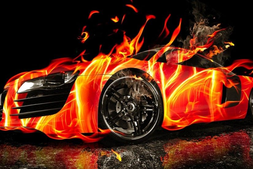3D Car on fire HD wallpaper