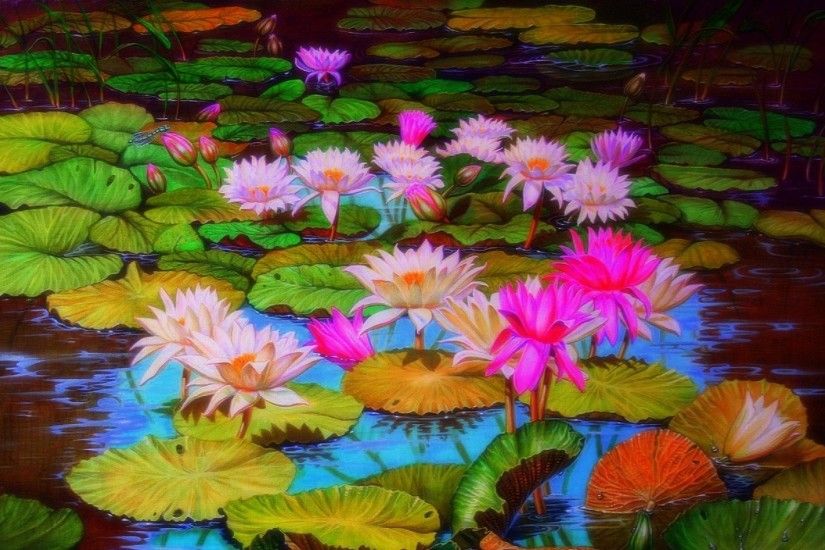 Earth - Lotus Earth Pond Flower Lily Pad Dragonfly Wallpaper
