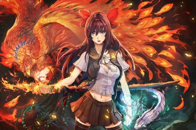 Anime - Original - Phoenix - Girl - Bird - Anime Wallpaper