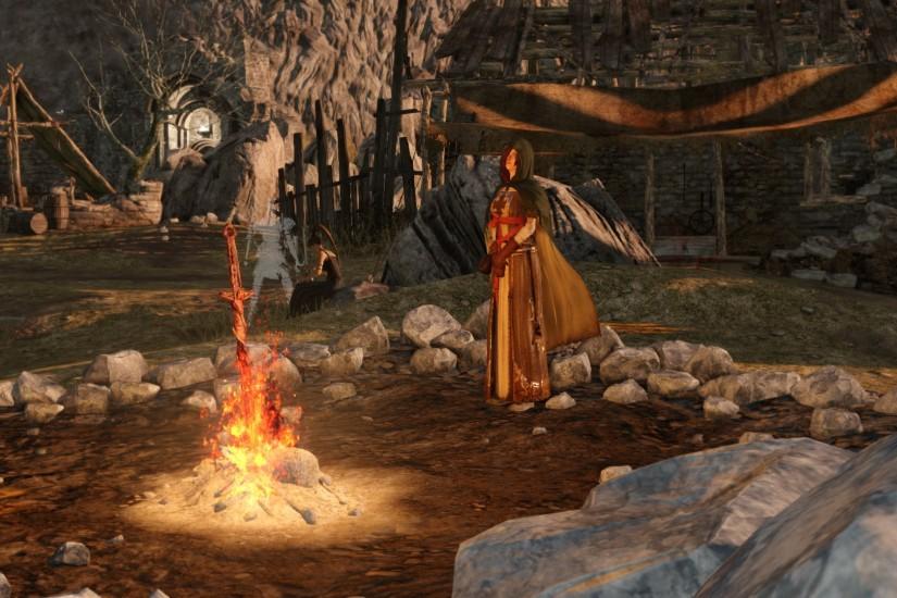 The Far Fire in Majula. A Bonfire is a gameplay mechanic in Dark Souls ...