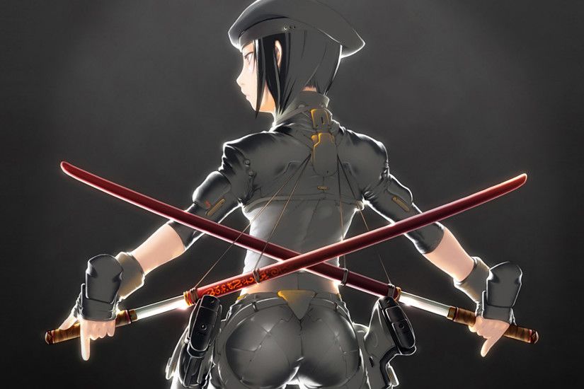 ... Military girl with katana swords