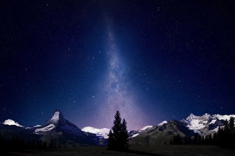 Preview wallpaper milky way, august, sky, fir-trees, trees, night