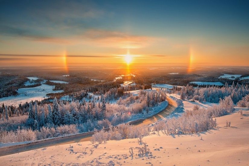 Download now full hd wallpaper road finland sunrise top view forest snow ...