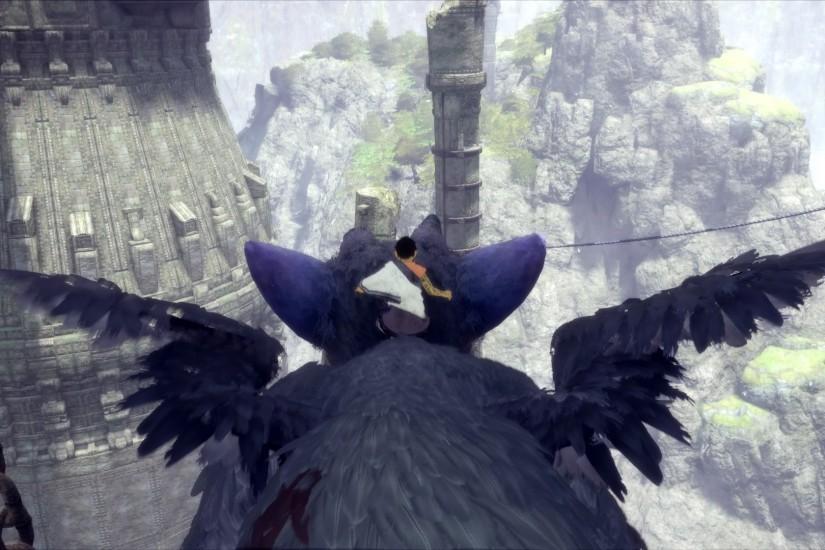 Let Trico carry you around the corner of the hall and knock down the  drawbridge door.