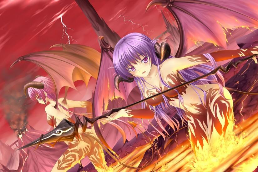Spear Girls Wings Horns weapons dark demon wallpaper | 3000x1631 | 32600 |  WallpaperUP