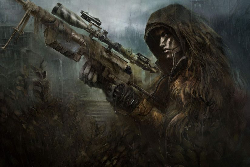 Wallpaper Soldier Sniper Rain Camouflage Rifle BlackShot Desktop