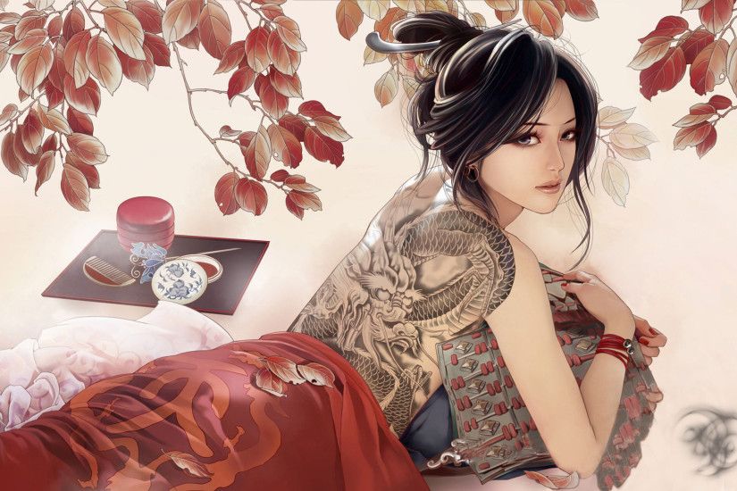 Fantasy - Tattoo - Chinese - Dragon - Tea Wallpaper
