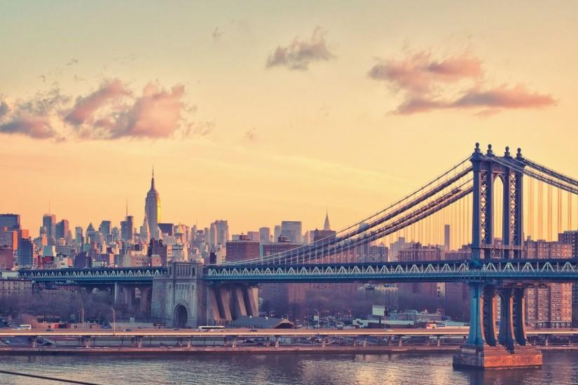 Manhattan Bridge at Dusk New York USA Background Desktop for Mac OS.