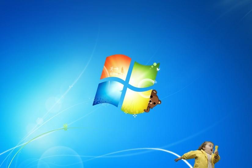 Windows 7 with a Teddy bear and baby