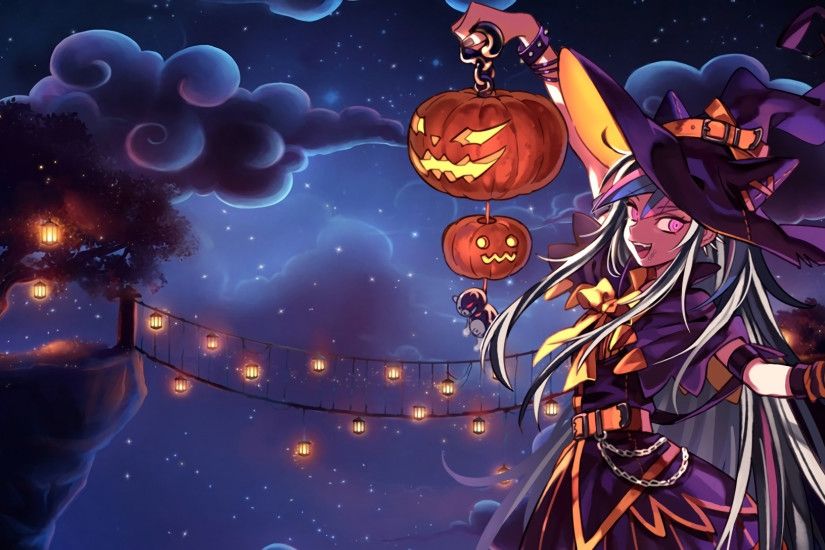 Anime 1932x1088 Danganronpa 2 Ibuki Mioda Danganronpa Halloween anime girls  witch pumpkin Jack O' Lantern