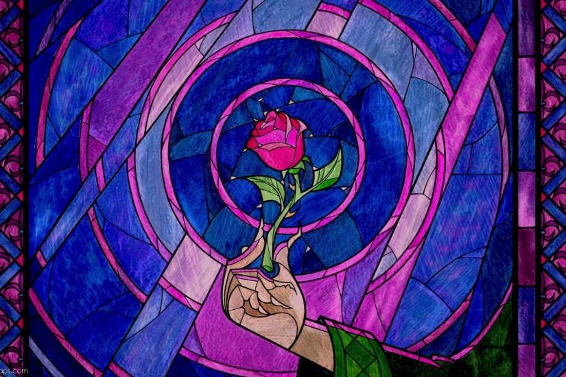 Beauty and the Beast stained glass window
