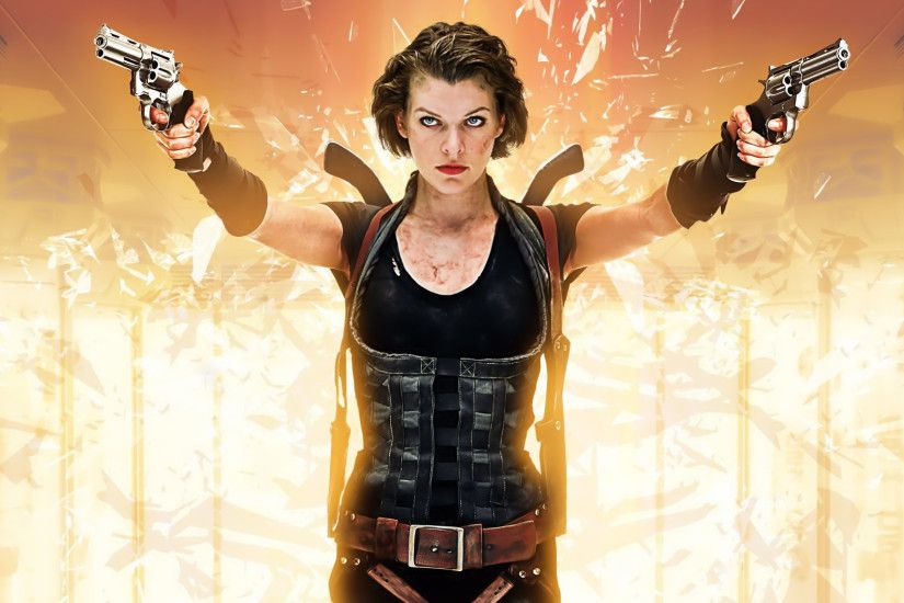 1920x1080 wallpaper Resident Evil, 2002 movie, Milla Jovovich, actress, gun