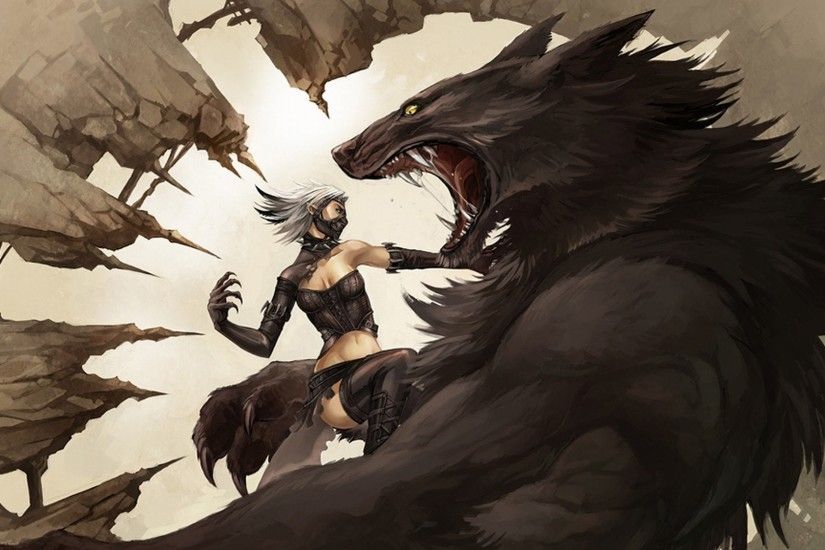 Women Fighting Fantasy Art Vampires Creatures Artwork Wolves Werewolves  Wallpaper At Fantasy Wallpapers