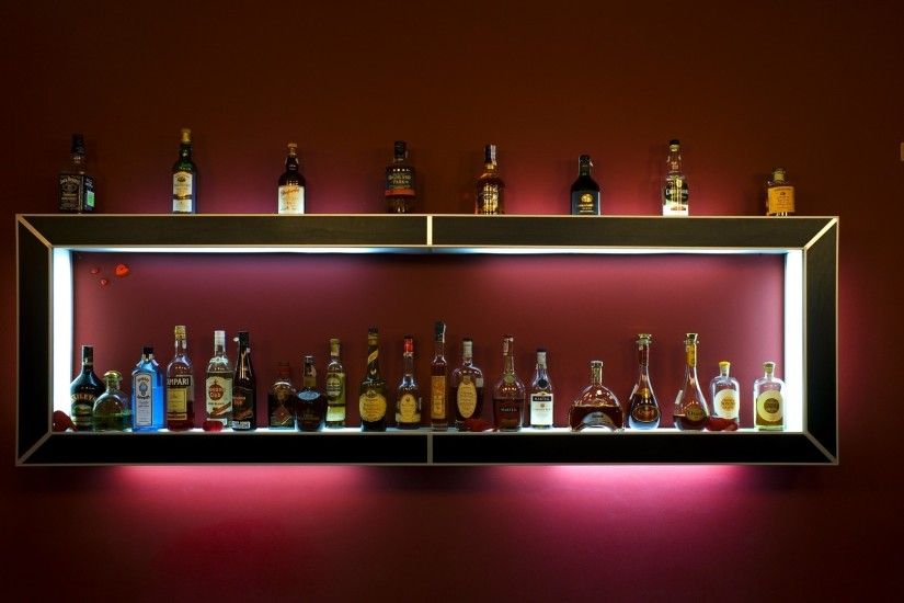 Preview wallpaper bar, alcohol, shelf, drinks, bottles 1920x1080