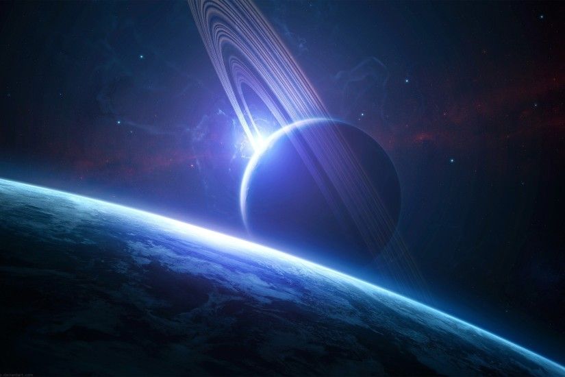 desktop picture of saturn with earth in background