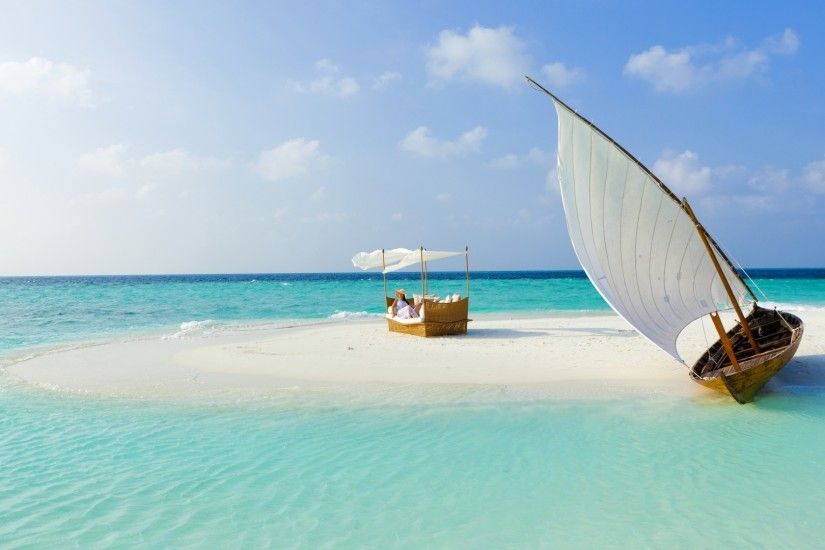 Preview wallpaper maldives, beach, tropical, sea, sand, island, boat,