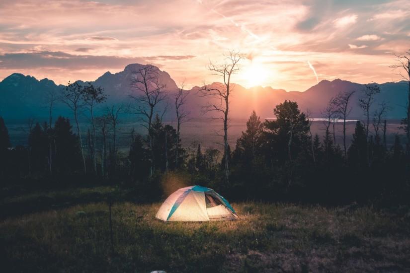 3840x2160 Wallpaper tent, camping, landscape