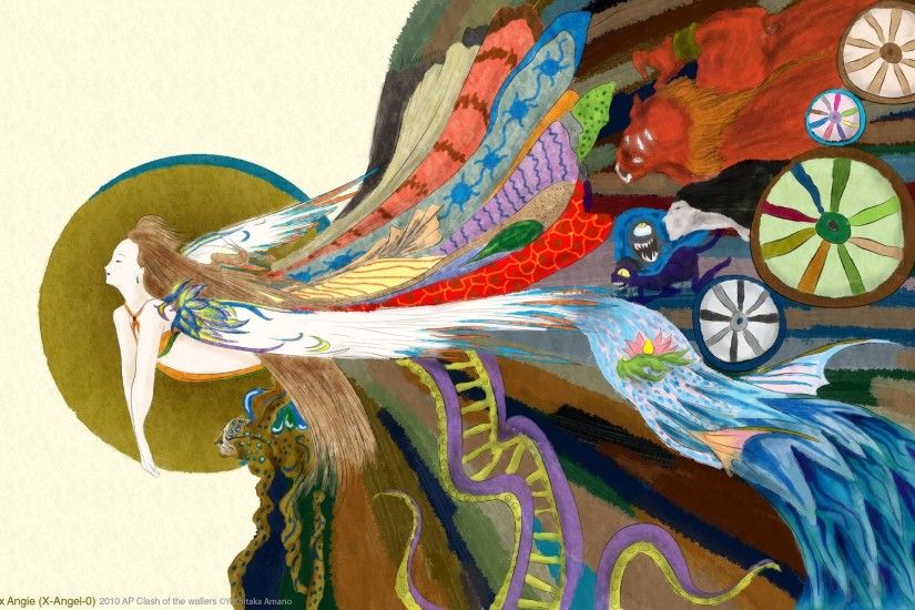 multicolor, kimono, fairies, Yoshitaka Amano - Free Wallpaper /  WallpaperJam.com