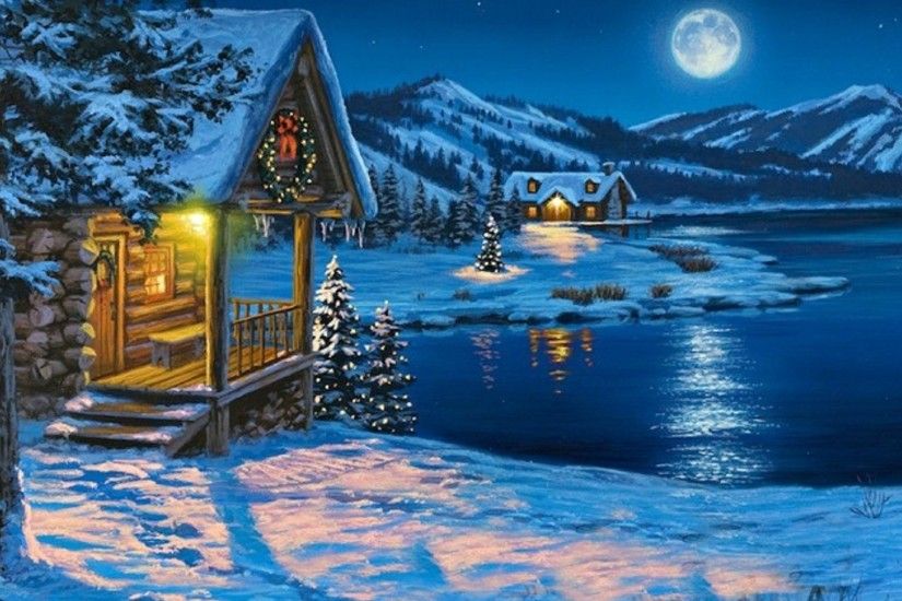 Winter: Attractions Cottages Love Lakes Paintings Lake Year Christmas Trees  Mountains Dreams Four Landscapes Snow Xmas Beautiful Moons Blue New Seasons  ...