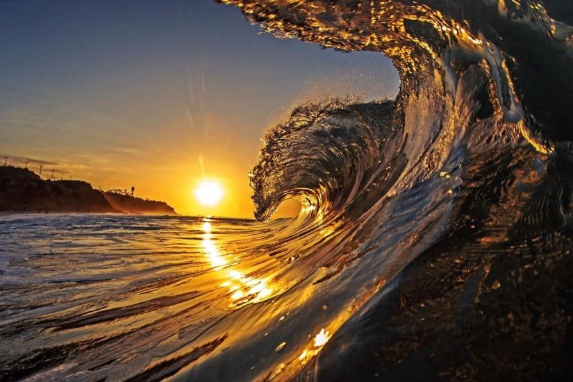 1920x1080 Sea waves sunset beach Wallpaper