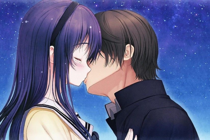 Anime Love Couple Lips Kiss Full HD Wallpapers