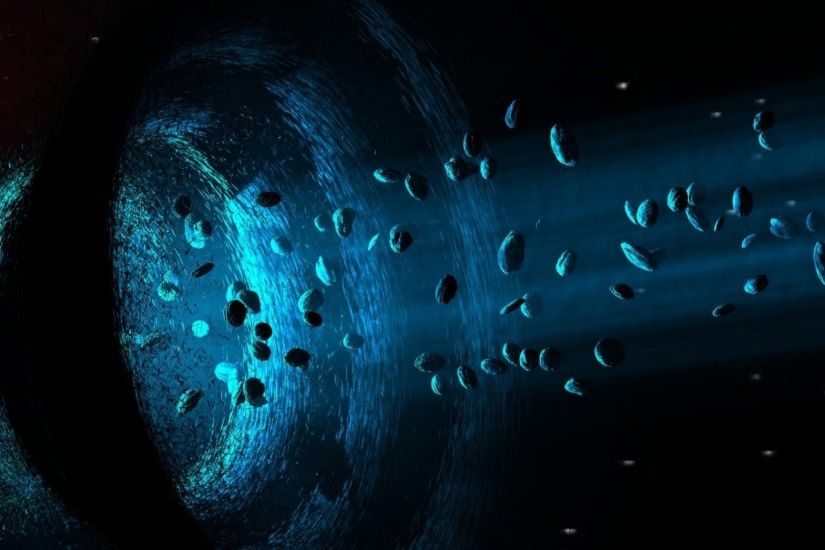 2048x1152 Wallpaper asteroids, black hole, funnel, light