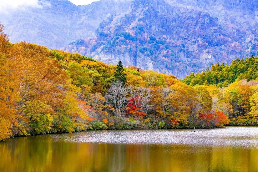 Preview wallpaper japan, togakushi, lake, mountains, trees, autumn 3840x2160