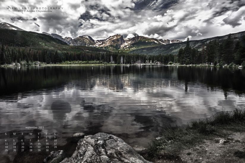 This month's desktop calendar is an HDR rendition of Sprague Lake, in the Rocky  Mountain National Park.