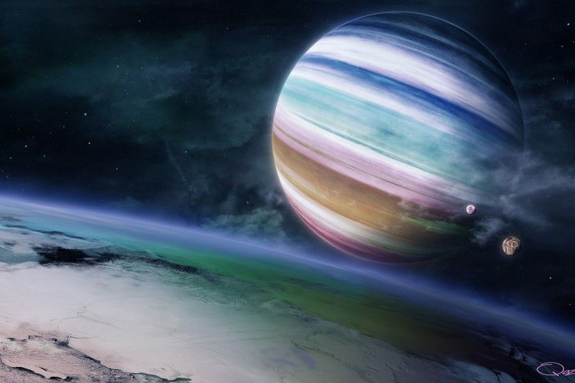 Outer space planets fantasy art wallpaper
