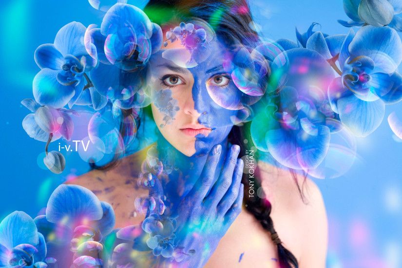 Brunette-Girl-Super-MakeUp-Flowers-Bubbles-Art-Style- ...