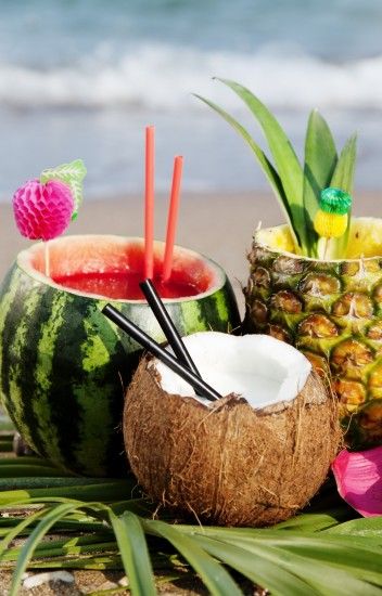 Cocktail, Watermelon, Pineapple, Beach, Tropical, Coconut, Drinks