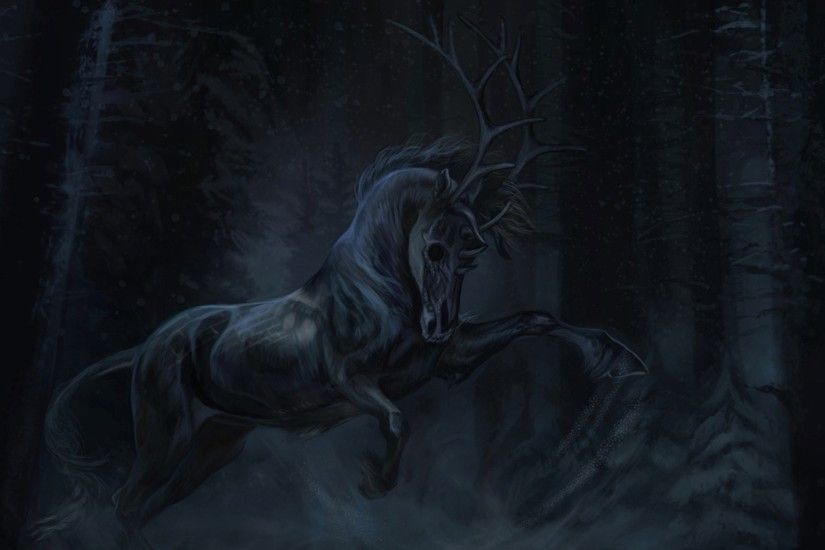 Fantasy Dark Horse Forest Night Horn Tree Wallpaper At Dark Wallpapers
