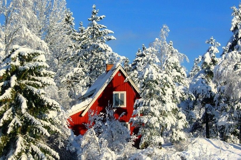 Cottage Mountain House Snow Lovely Cabin Forest Sky Frost Coyyahe Trees Beautiful  Winter Wallpaper Windows 7 Detail
