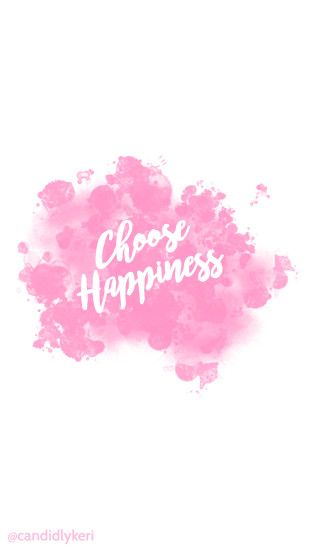 Choose Happiness quote pink splatter paint watercolor wallpaper with black  and white flowers free download for