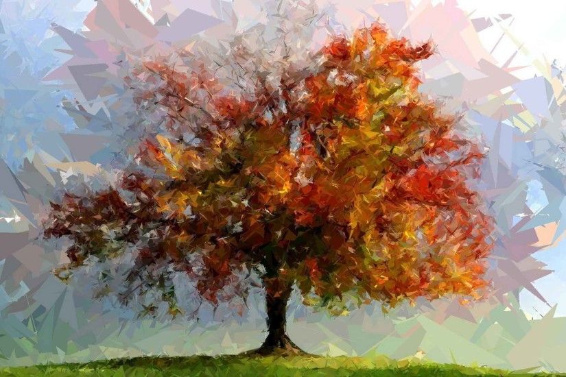 Trees Shattered Autumn Fotosketcher Abstract Painting Tree Art Nature  Wallpapers Tablet