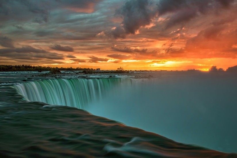 nature, Landscape, Sunset, Clouds, Water, Niagara Falls, Waterfall, Long  Exposure, Trees, Stones, Canada, Ontario Wallpapers HD / Desktop and Mobile  ...