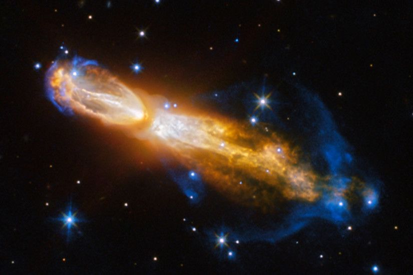 This Hubble image shows the Calabash Nebula, which lies in the  constellation of Puppis,