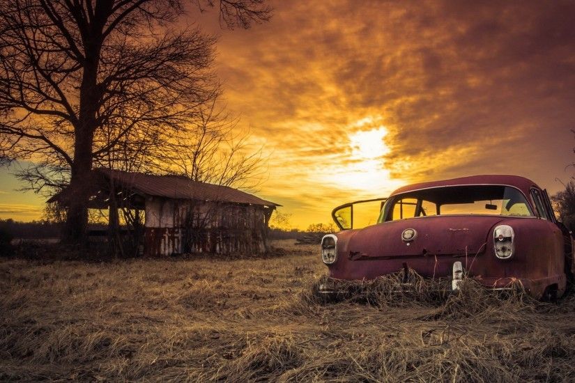 abandoned car rusty sliders sunday sunset