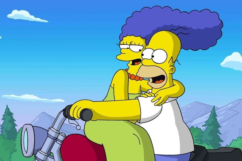 Marge and Homer Simpson Wallpaper, The Simpsons on the bike.