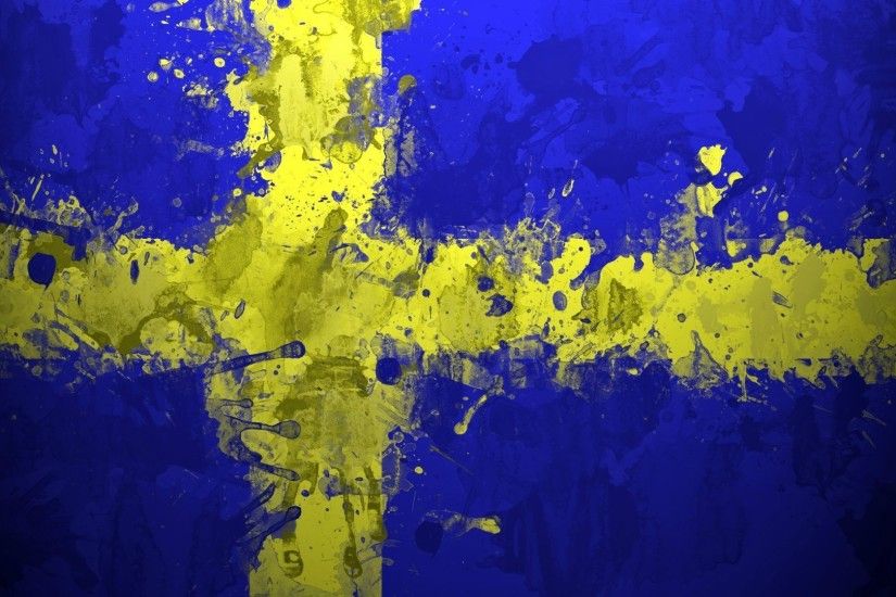Paint drops on the flag of Sweden wallpaper 1920x1080 jpg