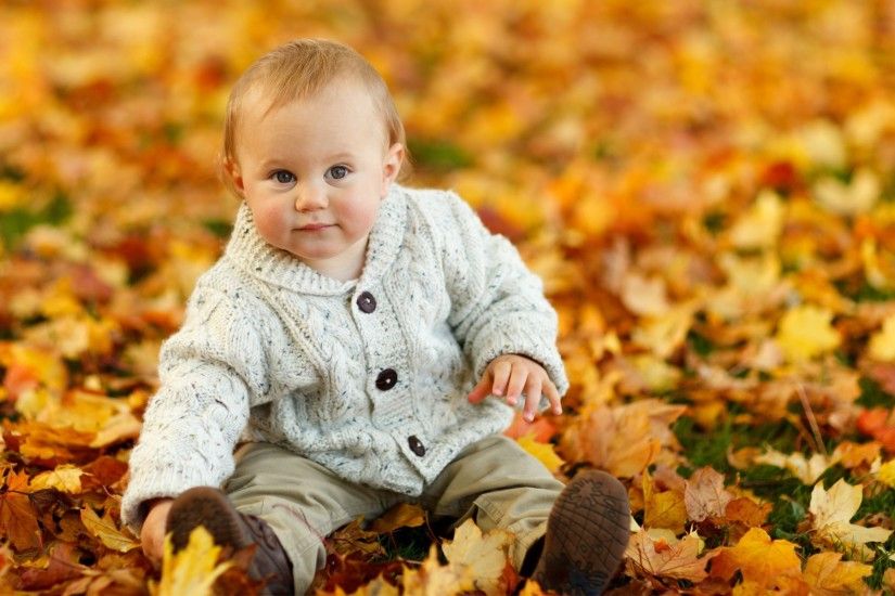 Cute Baby Boy Autumn Leaves Desktop Wallpaper with HD & Widescreen  Resolution