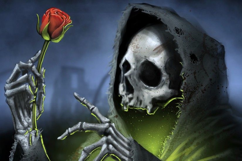 Artwork Flowers Grim Reapers Rose Skeletons Skull